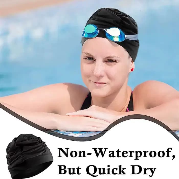 Bonnets de bain en tissu pour femmes, pour cheveux longs, en tissu Nylon, plissé, élastique, confortable, chapeaux de bain