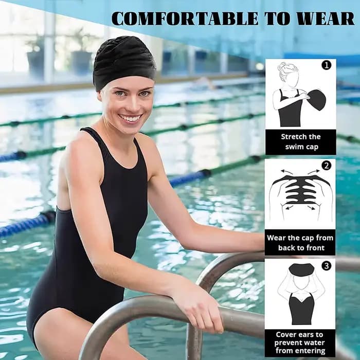 Bonnets de bain en tissu pour femmes, pour cheveux longs, en tissu Nylon, plissé, élastique, confortable, chapeaux de bain