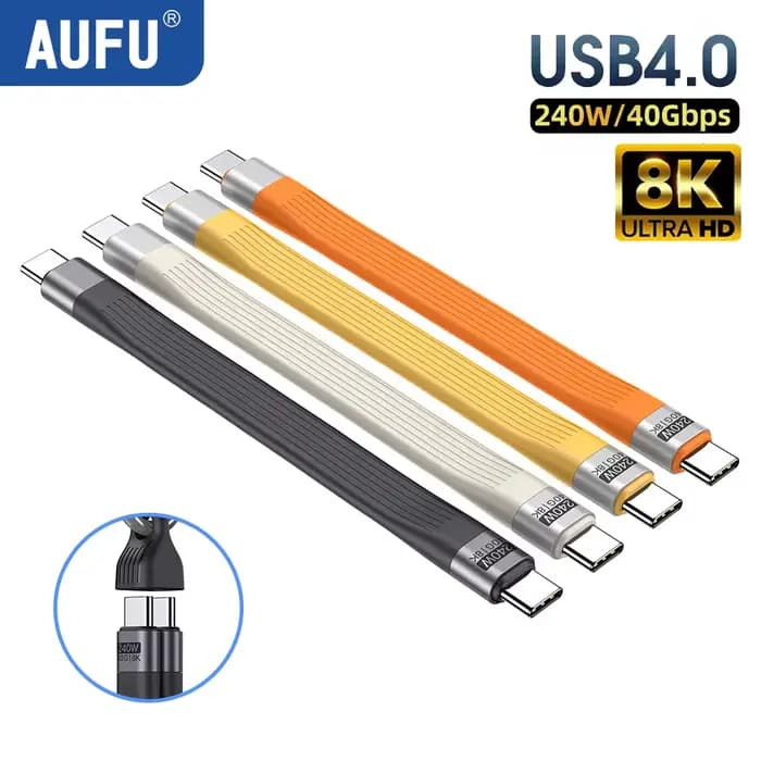 Câble USB4 court AUFU 240W, charge rapide, câble USB C vers Type C 8K @ 60Hz, 40Gbps, fil de données pour Thunderbolt 3/4, ordinateur portable, téléphone, tablette