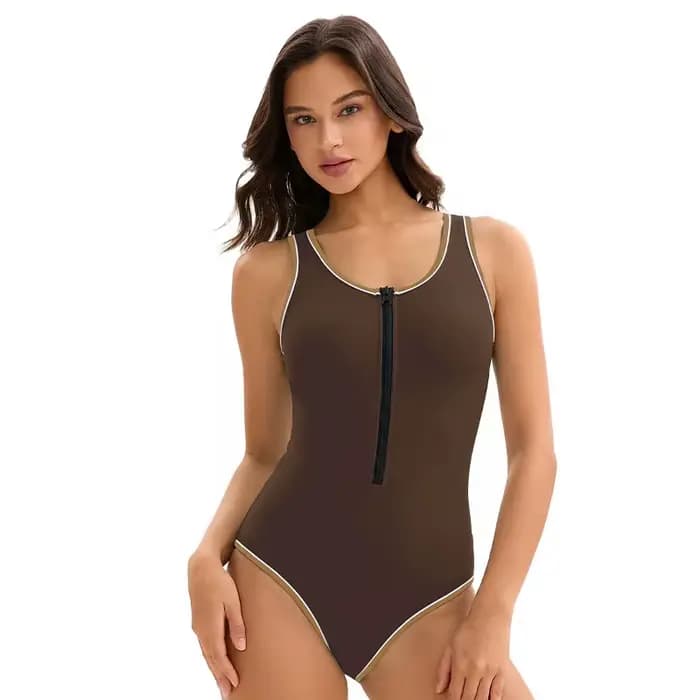 Maillots de bain amincissants une pièce pour femmes 2026 avec contrôle du ventre, fermeture éclair frontale, couleur unie
