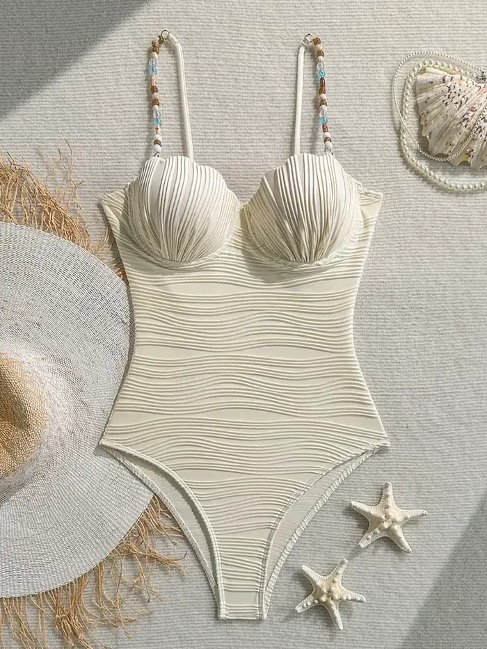 Maillot de bain une pièce femme froncé à armatures et perles