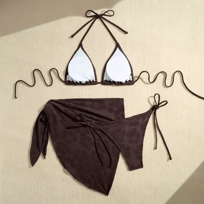 Sexy Bikini ensemble femmes licou Push Up soutien-gorge jupe 3 pièces maillot de bain couvrir string maillots