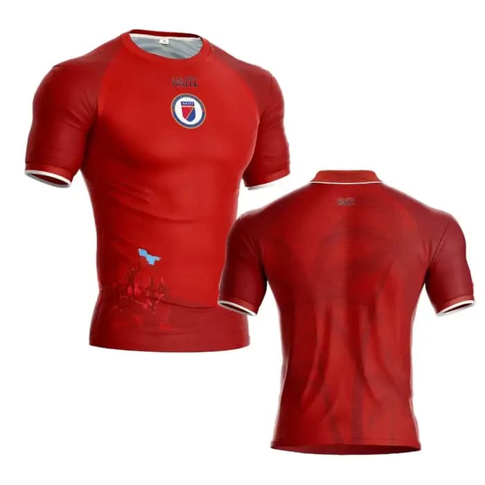 Maillot de football unisexe respirant à manches courtes avec silhouette patriotique de palmier d'Haïti, imprimé 3D intégral, pour sports d'été en extérieur
