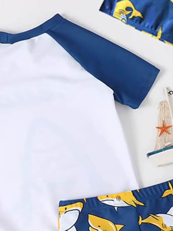 Maillot de bain enfant garçon 2026 Nouveau motif requin Manches courtes