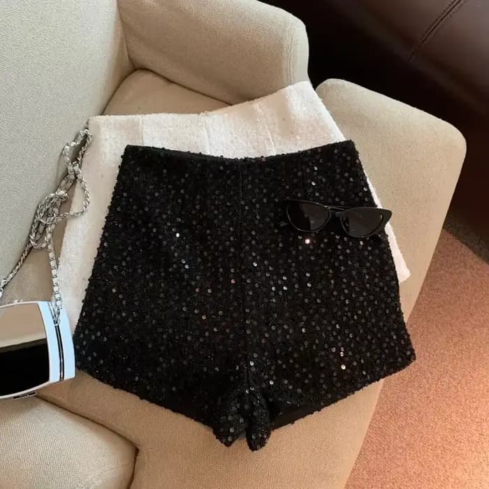 Short taille haute pour femme, pantalons sexy, noir, blanc, olympiques courts, mince, automne, pantalon à paillettes Y2k