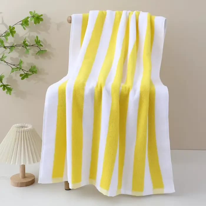 Serviette de plage rayée bicolore 100% coton nordique 75x152cm