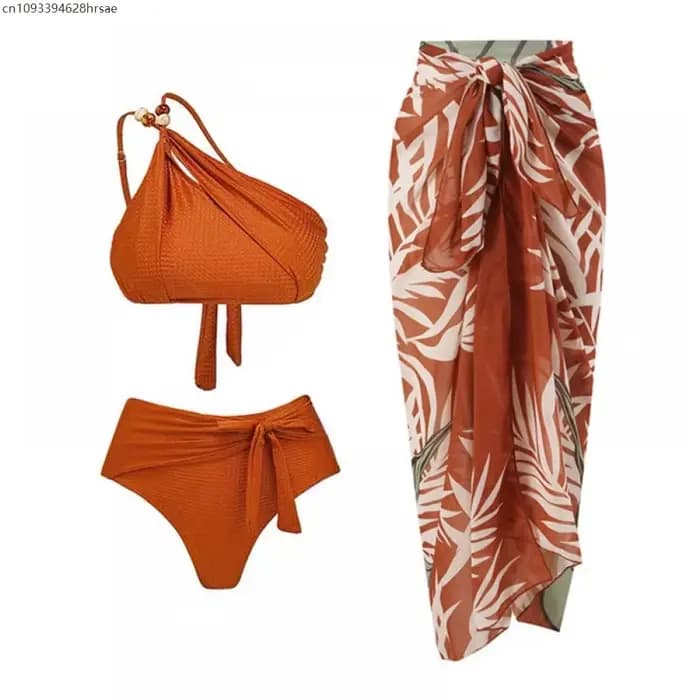 2 pièces une épaule maillot de bain Sexy femmes Bikini 2025 découpé maillots de bain solide rouge maillot de bain femme Biquini body tenues de plage