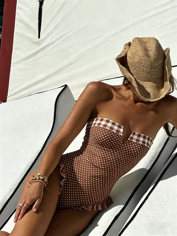 Maillot de bain une pièce femme à volants, col en V, coupe haute, monokini, maillot de bain découpé, tenue de plage