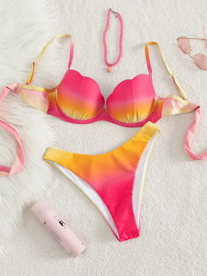 Ensemble bikini ombré rose et orange pour femme