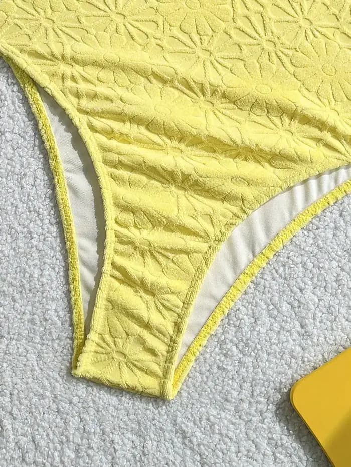 Vintage Front Bow One Pice maillot de bain 2026 femmes Sexy jaune volants Push Up Slim Fit ventre contrôle maillots