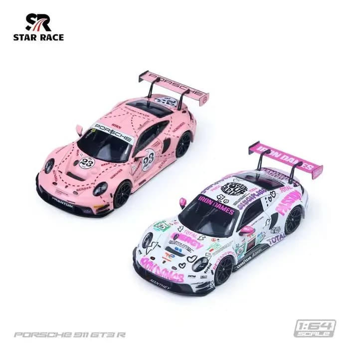 STAR RACE SR 1:64 Porsche 911 GT3 R # 85 # 23 cochons roses # 56 # 15 # 80 # Modèle miniature en alliage 77, collection de figurines, jouet de collection