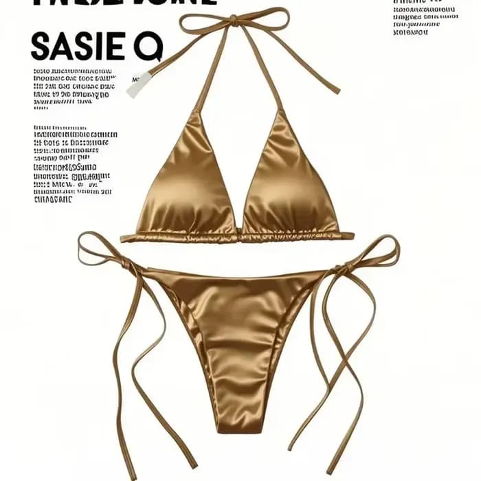 Femmes solide marron Micro Bikini ensemble String licou Triangle