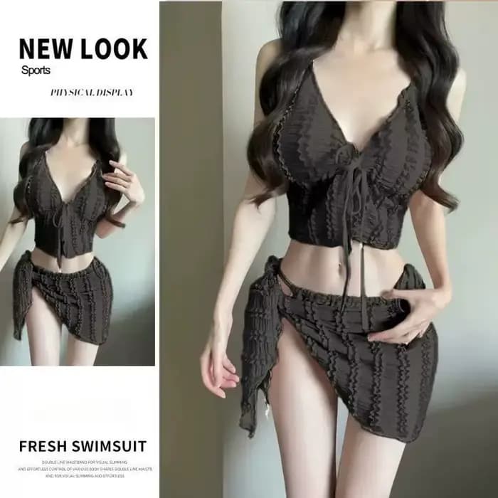 Maillot de bain trois pièces sexy et innocent de style japonais pour femme, maillot de bain séparé sexy pour petite poitrine avec effet push-up
