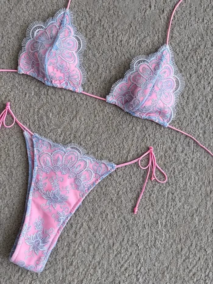 Maillot de bain bikini en dentelle deux pièces pour femme