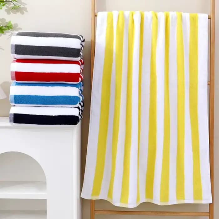 Serviette de plage rayée bicolore 100% coton nordique 75x152cm