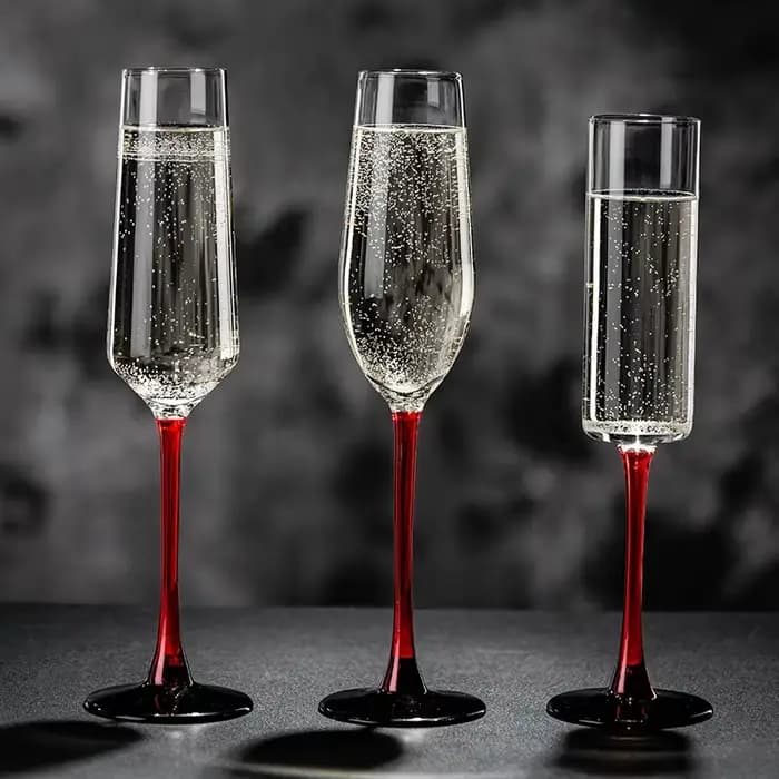 Verres à champagne de luxe légers de style français, gobelet en verre de grande valeur, verre à vin mousseux de Rotterdam, tige rouge, outils de fête standardisés