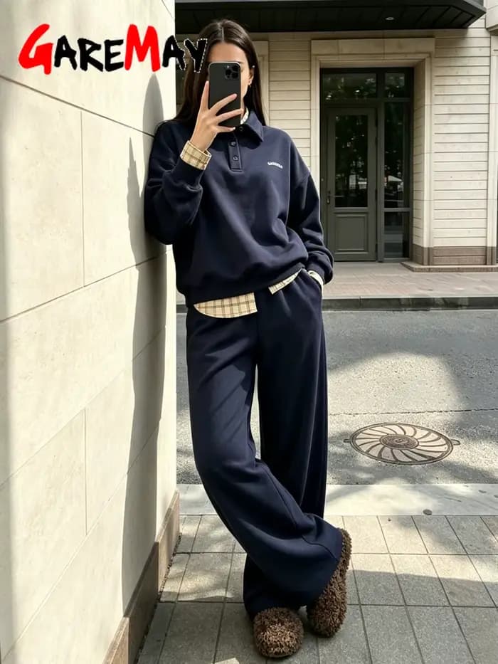 Ensemble de survêtement printanier pour femme avec pantalon large, blanc, oversize, deux pièces, classique, pour femme 2026