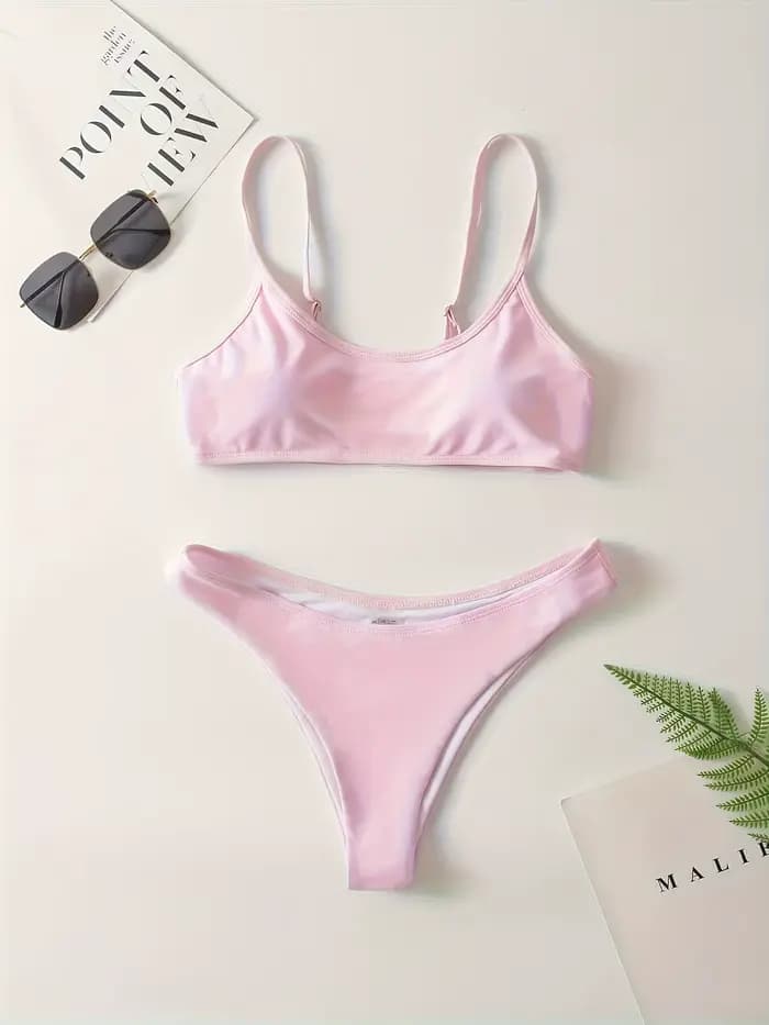 Bikini soutien-gorge de couleur unie à la mode pour femmes adultes - bretelles réglables, adapté aux maillots de bain coupe slim pour les vacances à la plage
