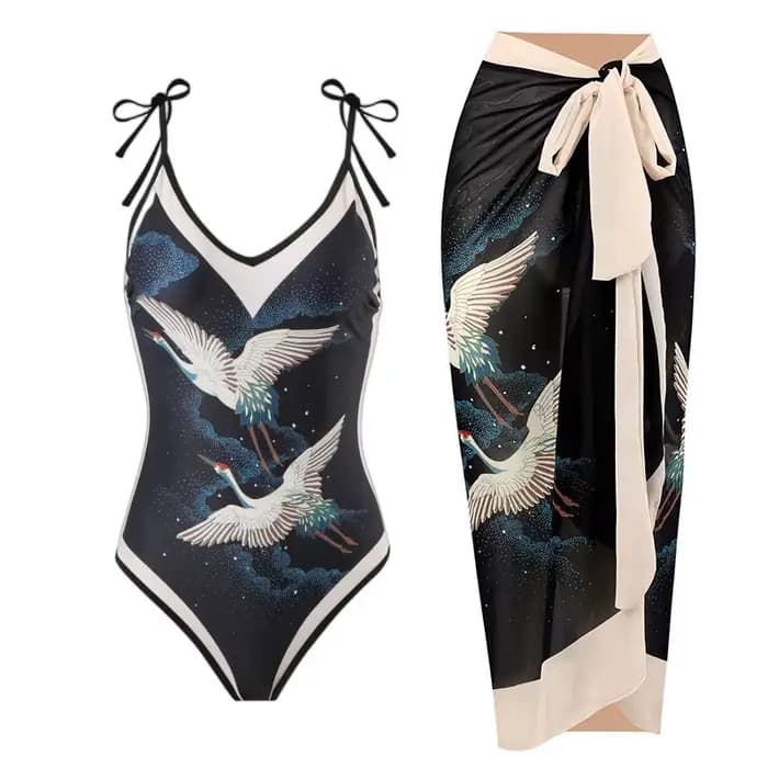 Maillot de bain une pièce avec jupe, sexy, imprimé oiseau et fleur, pour femmes, body, baigné, plage, piscine, 2024