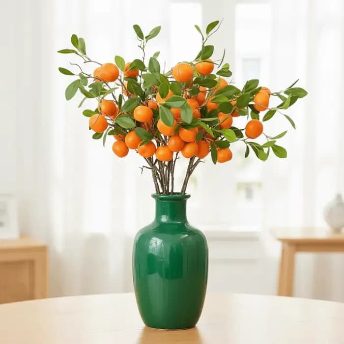 Branche d'Orange Artificielle Feuilles Vertes Luxe Faux Fruit d'Orange Simulation Arbre Fruitier Élégant Réaliste Fruits d'Orange Artificiels