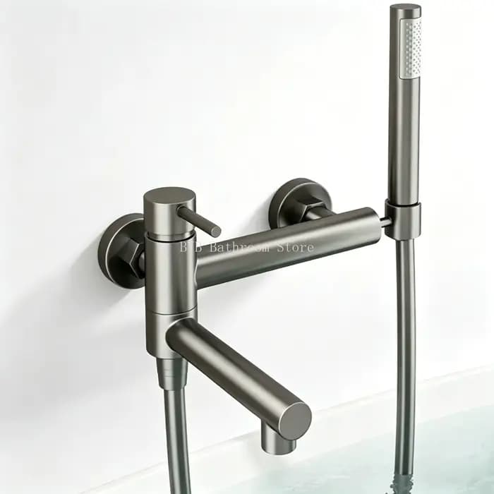 Robinet de bain de douche mural en laiton avec bec de baignoire orientable et douchette à main, mitigeur eau chaude et froide