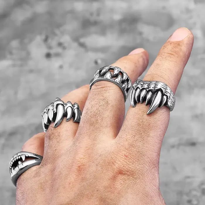 Bagues en acier inoxydable pour hommes, dents de bête, monstre démon, Punk, hip hop, Unique, tendance, bijoux de motard, cadeau créatif, vente en gros