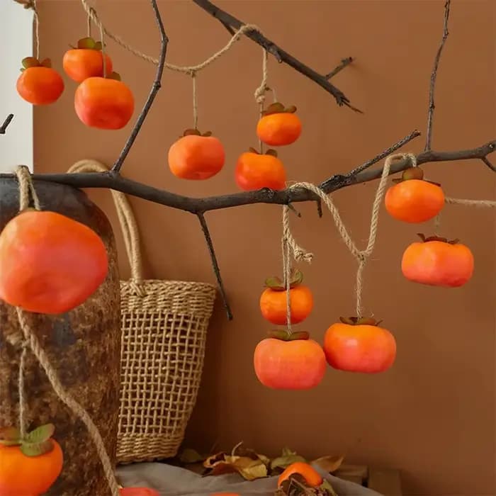 8 fruits de Simulation de kaki, 80cm, Orange, artificiel, tenture murale, pendentif en plastique, décoration de plafond