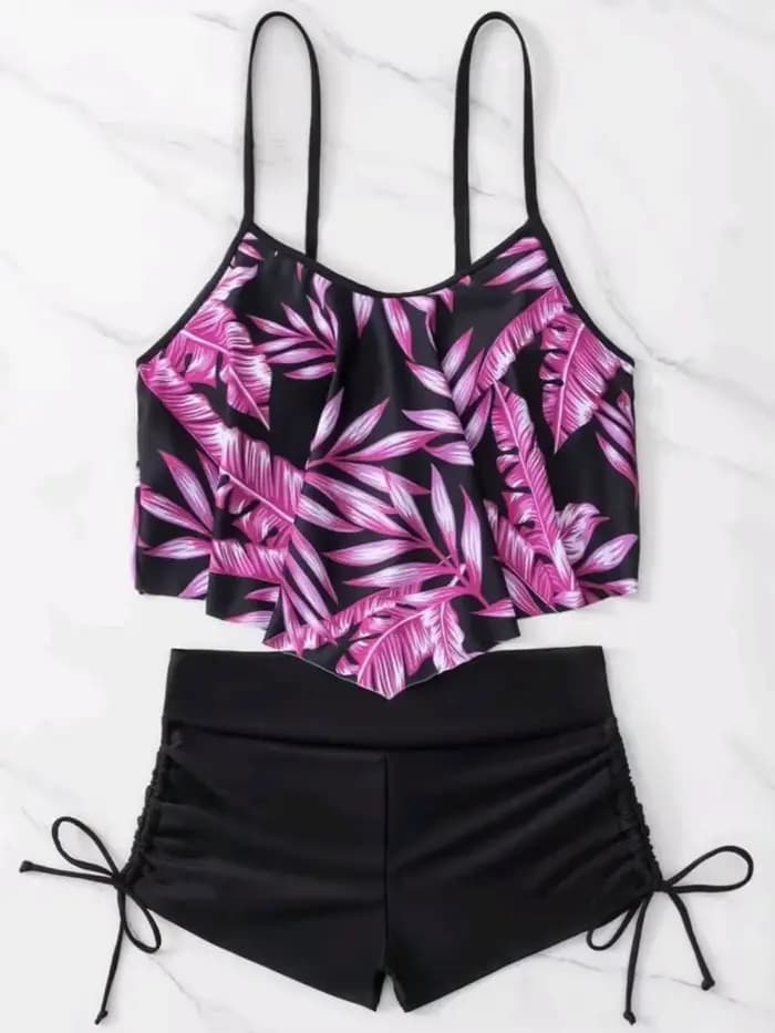 Maillot de bain deux pièces à volants pour femmes