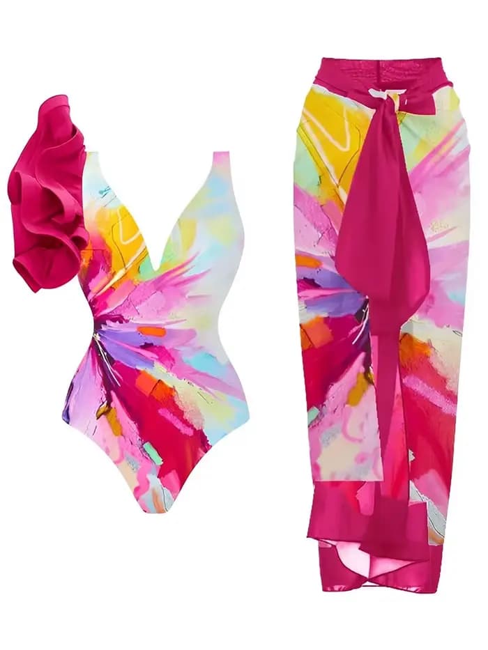 Maillot de bain une pièce à volants et jupe string rembourré sexy pour femme 2026 – Tenue de plage estivale