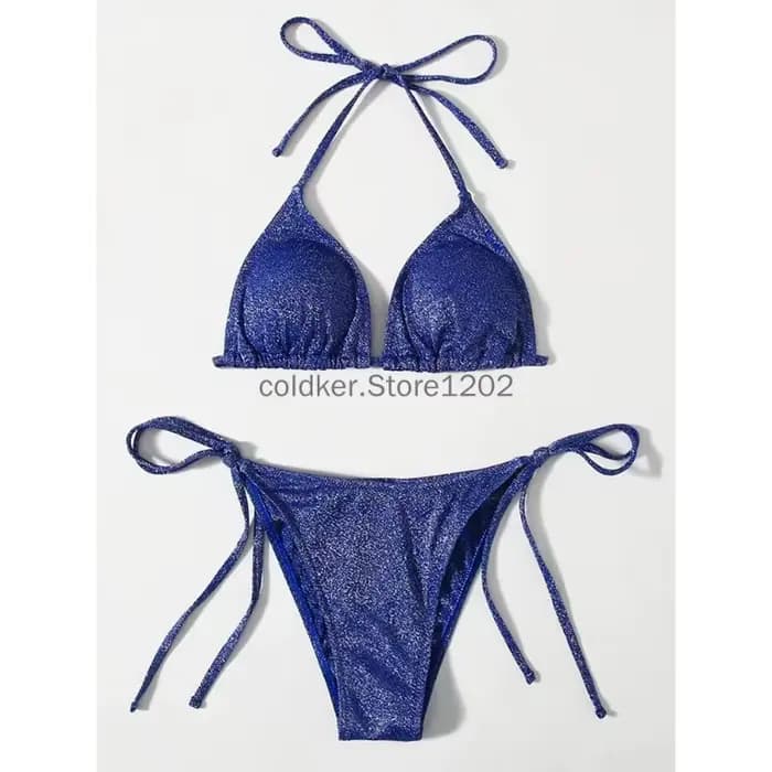 Rose bleu noir brillant Bikini ensemble Triangle Bikinis bandeau maillot de bain femmes maillot de bain deux pièces été Biquini nouveaux vêtements de plage