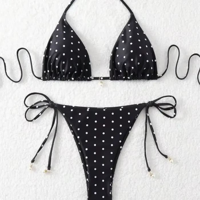Ensemble Bikini sexy noir et blanc à pois