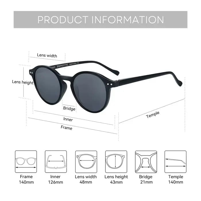 ZENOTTIC (Taille S) Lunettes de soleil polarisées circulaires rétro 2026 2025 Hommes Femmes Vintage Petites