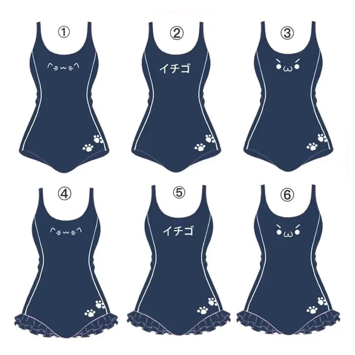 Anime Neko Cat Ruffle Cosplay Swimsuit, Sukumizu School Girls Swimwear, Bathing Monokini, Push Up Padded Bikinis, 1 Pc