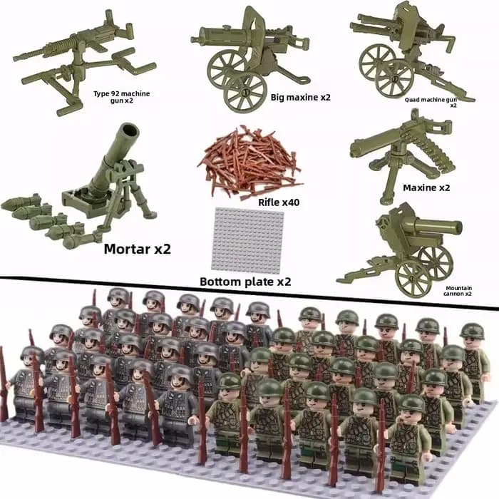 Blocs de construction militaires de la Seconde Guerre mondiale, poupées, figurines, poupées humanoïdes, jouets, armes lourdes, cadeaux d'anniversaire, personnages de dessins animés.