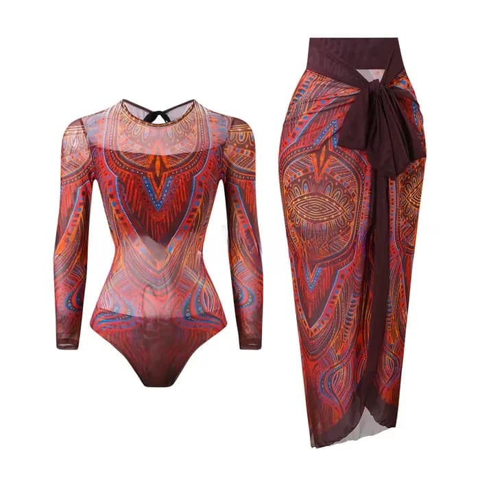 Maillot de bain une pièce à manches longues, Protection solaire, Style russe, séchage rapide, tissu Polyester, imprimé Floral, pour femmes