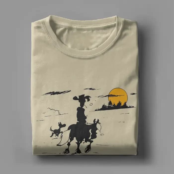 Lucky Luke Jolly Jumper et Rantanplan T-shirts pour hommes en pur coton, T-shirt amusant à col rond, vêtements à manches courtes originaux