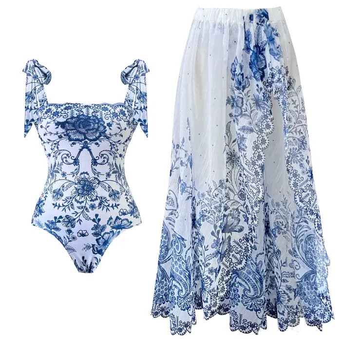 Maillot de bain une pièce rétro 2026 avec jupe, bretelles fines, imprimé floral, amincissant, pour femme, tenue de plage