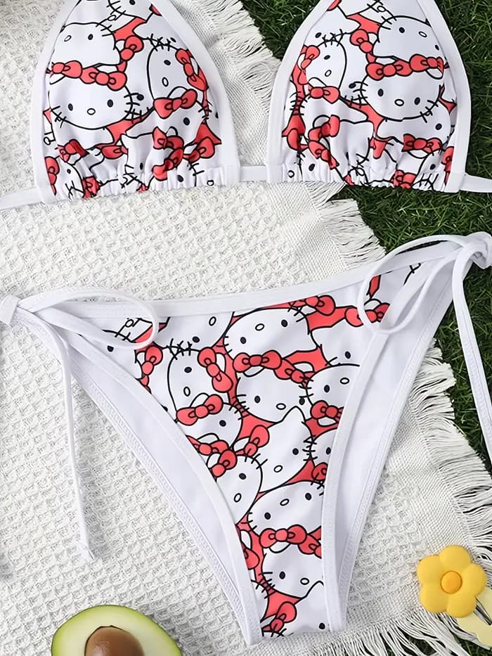 Bikini à col licou imprimé Hello Kitty pour femme