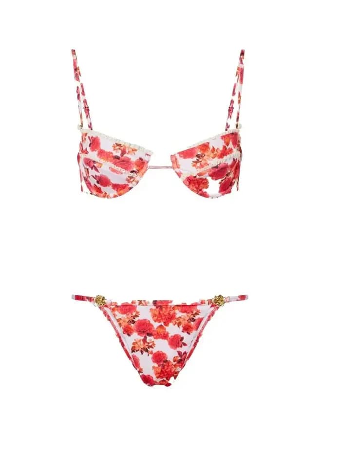Ensemble bikini sexy à bandes avec jupe