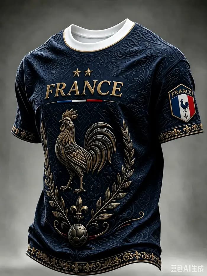 Maillot de football vintage de luxe France 2026, col en V, manches courtes raglan, motif coq baroque, uniforme de collection pour homme, assorti pour la famille