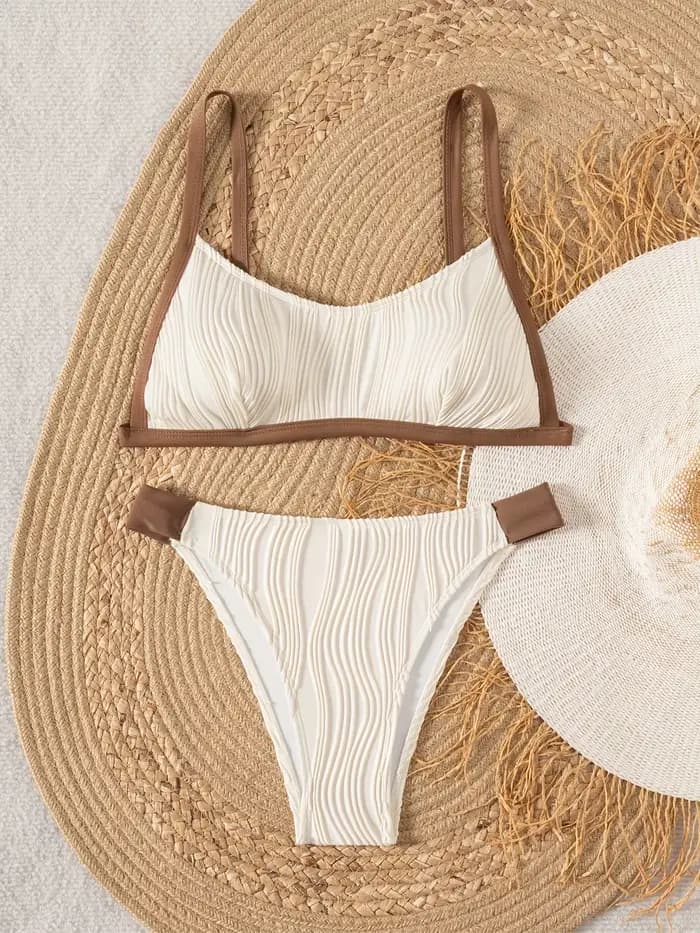 Sexy kaki Patchwork Bikini ensemble 2025 femmes côtelé Push Up string maillot de bain été