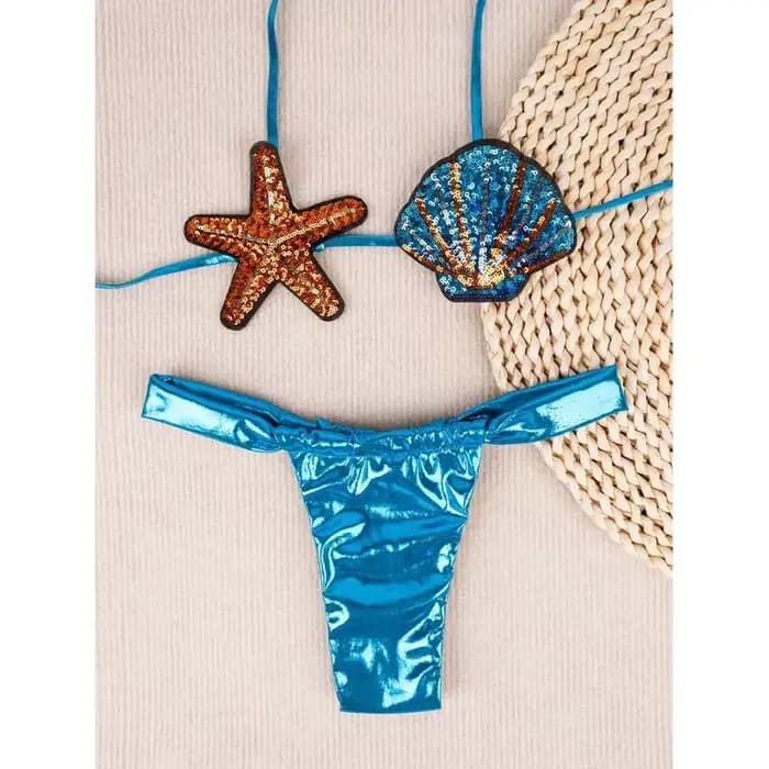 Ensemble de bikini étoile de mer à sequins brillants pour femme