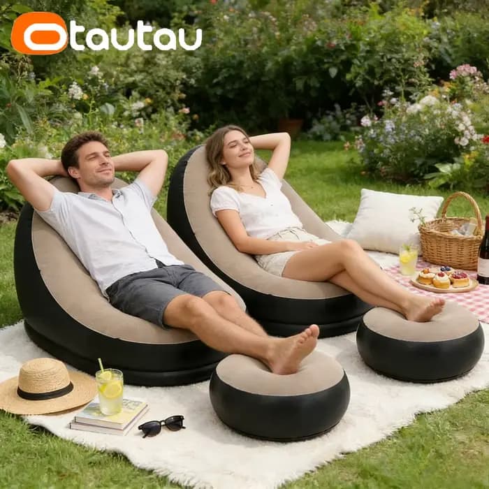 OTAUTAU Chaise Longue Gonflable Extérieure Siège Inclinable Piscine Jardin Plage Portable Canapé de Camping Chaise de Jardin Pouf SF029