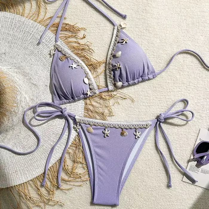 Femmes Sexy Halter Triangle Bikini Top 2025 nouveauté maillots de bain avec coquille et étoile de mer Design à la mode