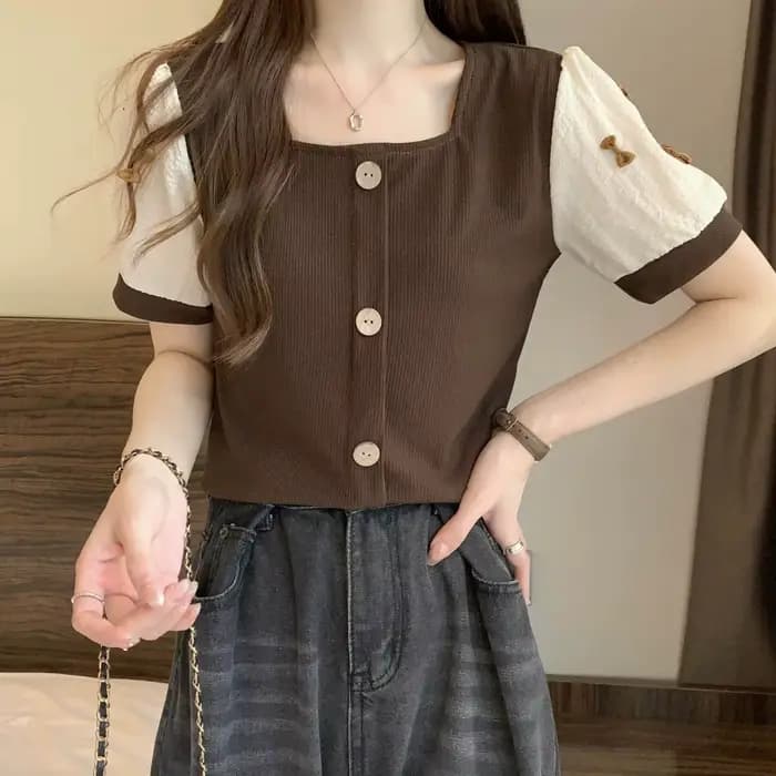 T-shirt à manches courtes avec nœud épissé pour femmes, haut Slim, nouveau Design