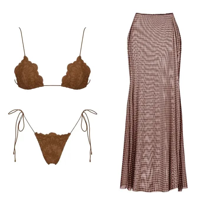 Maillot de bain bikini en dentelle pour femme avec pantalon