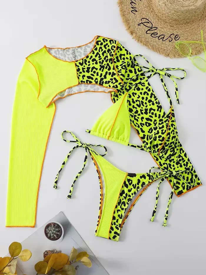 Bikini triangle à bretelles léopard 2026, maillot de bain à manches longues pour femmes, maillot de bain sexy, vêtements de bain féminins, maillot de bain, vêtements de plage