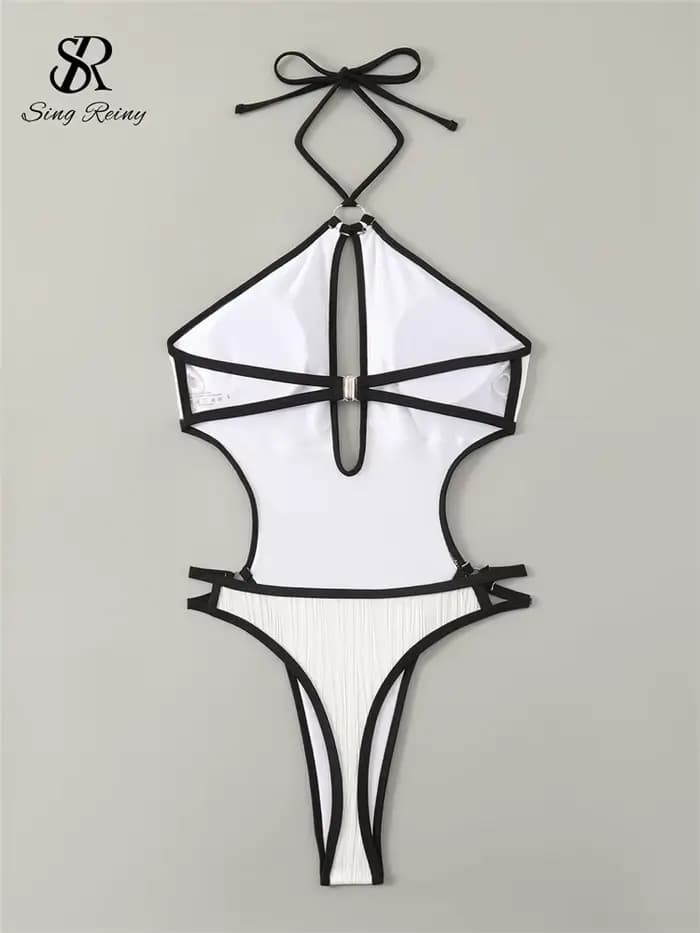 SINGREINY évider licou Bikini maillots de bain gaine irrégulière body court mode femmes dos nu plage Style Sexy combishorts