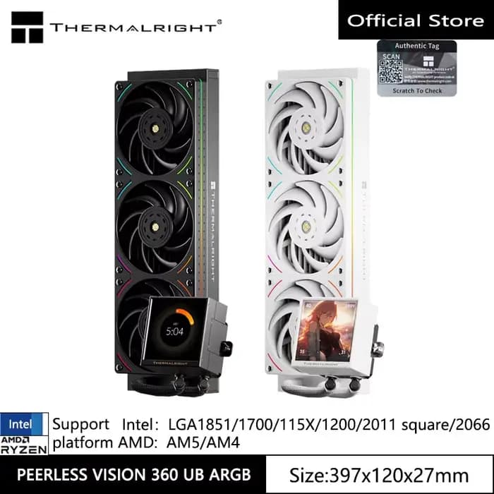 Thermalright PEERLESS VISION UB360 ARGB radiateur eau froide tout-en-un, plein écran de 3,95 pouces/ventilateur intégré/supports LGA1851/AM5