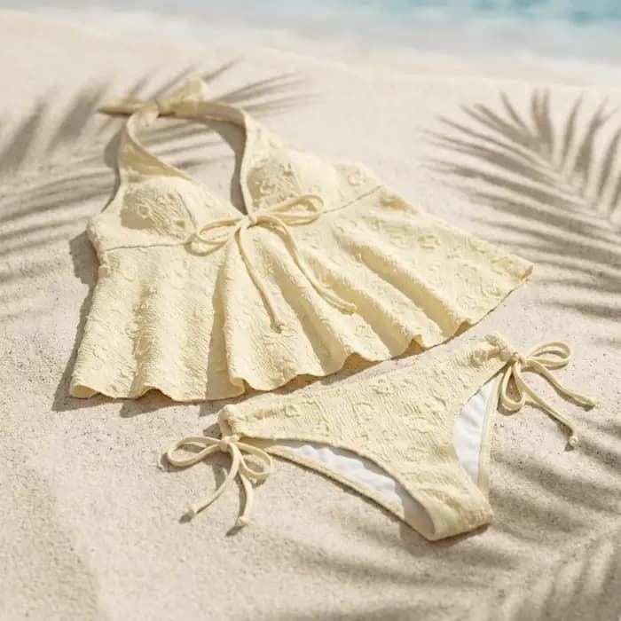 Maillot de bain deux pièces décontracté Y2K à col halter et nœud papillon
